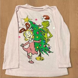 Girls' Light Pink Grinch & Cindy Lou Who size 4 Long-Sleeve Holiday Tee